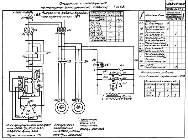 Схема електрична принципова токарно-гвинторізного верстата Т135в